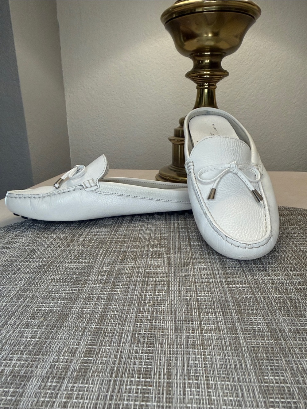Mercanti Fiorentini White Leather Loafer Slides